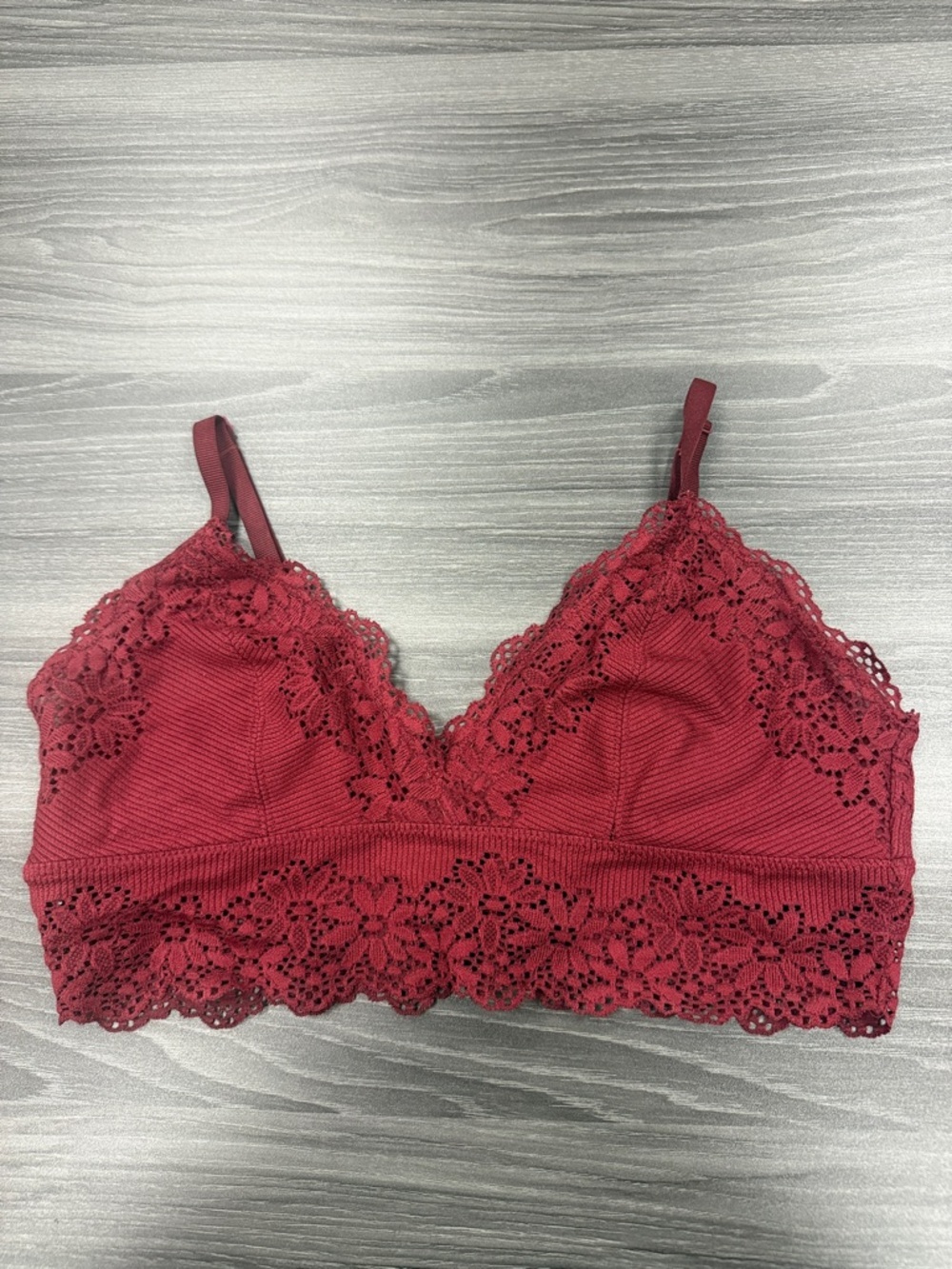 AERIE Lace-Trim Bralette in Deep Berry Red Size Medium